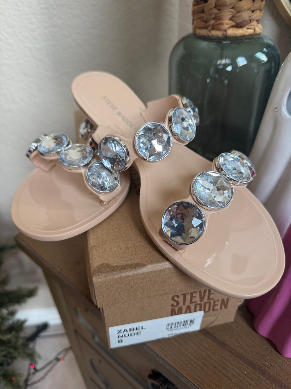 Steve Madden Nude Jeweled Slide Sandals